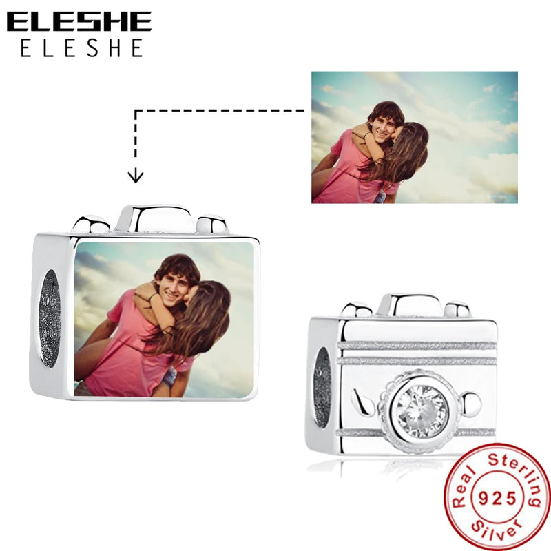 925 Silver Camera CZ Bead Charm for Bracelet