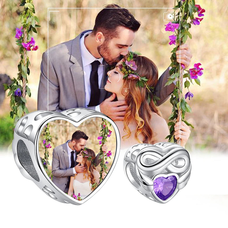 925 Sterling Silver Infinity Love Heart Beads Photo Charms