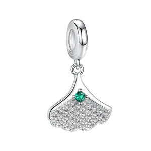 Sparkling Ginkgo Biloba Dangle Charms 925 Silver Beads