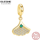 Sparkling Ginkgo Biloba Dangle Charms 925 Silver Beads