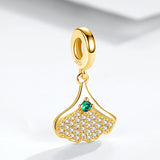 Sparkling Ginkgo Biloba Dangle Charms 925 Silver Beads