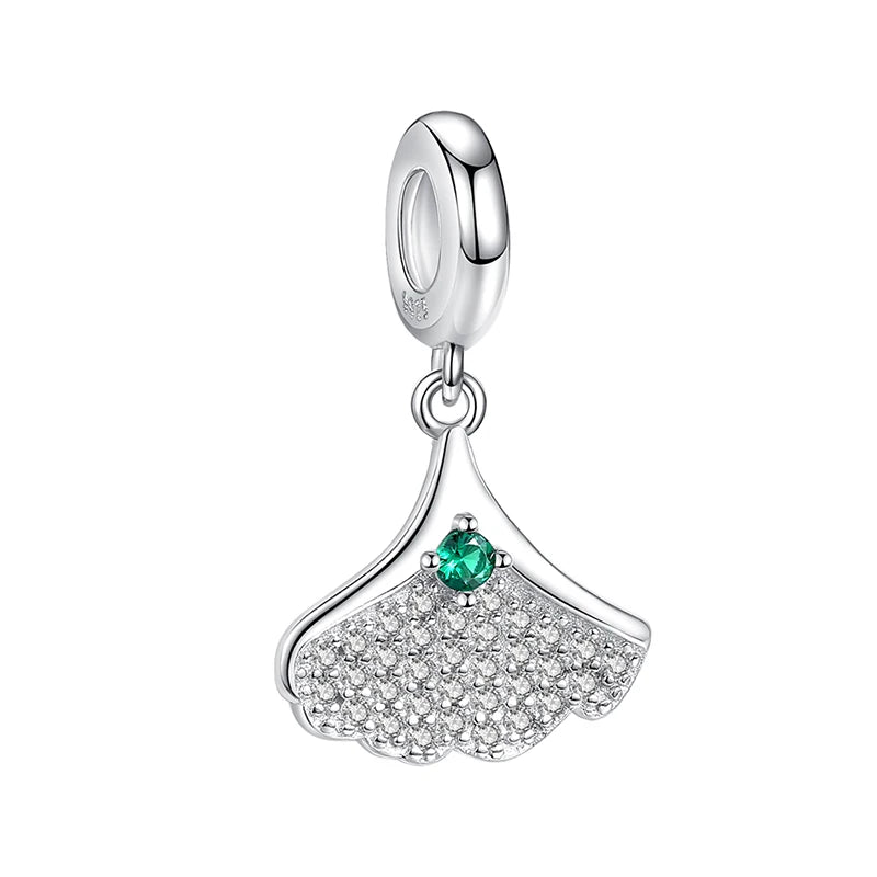 Sparkling Ginkgo Biloba Dangle Charms 925 Silver Beads