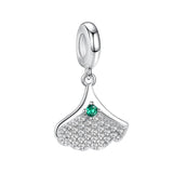 Sparkling Ginkgo Biloba Dangle Charms 925 Silver Beads