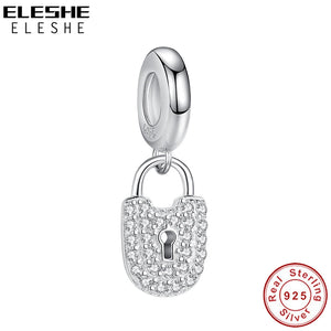 Zircon Lock Dangle Charms 925 Sterling Silver Beads for Bracelet DIY