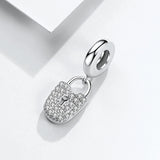 Zircon Lock Dangle Charms 925 Sterling Silver Beads for Bracelet DIY