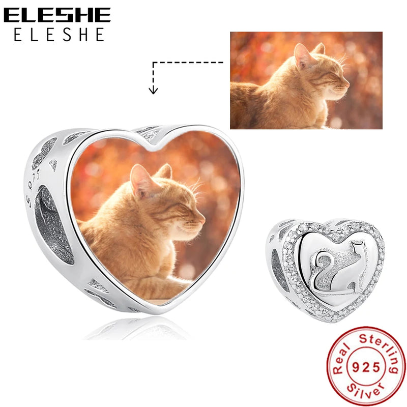 Cat&Heart Personalized Photo Charm Beads for Women Jewelry