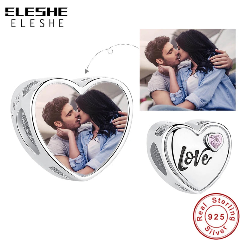 925 Silver Photo Charm Bracelet Romantic Love Heart Beads