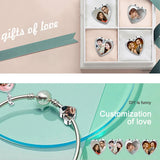 925 Silver Forever Love Photo Heart Crystal Charm Bracelet DIY