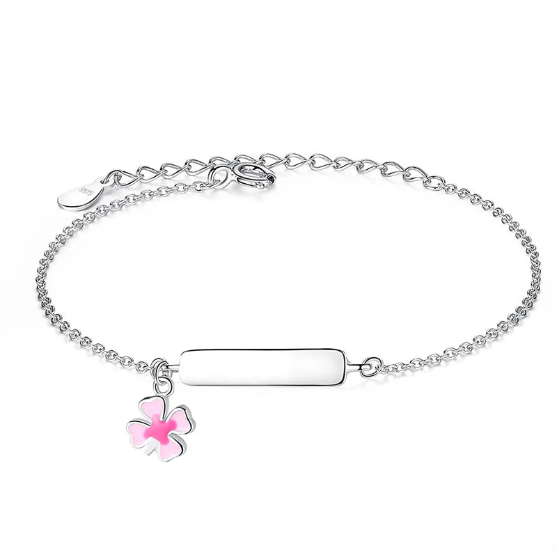 Engraved Name Bracelet Personalized 925 Sterling Silver Enamel Heart Bracelet