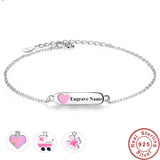 Engraved Name Bracelet Personalized 925 Sterling Silver Enamel Heart Bracelet