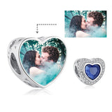 925 Silver Crystal Heart Charm Personalized Photo Bead for Bracelet