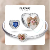 925 Silver Crystal Heart Charm Personalized Photo Bead for Bracelet