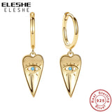 925 Silver Turquoise Eye Hoop Earrings Peach Heart Pendant Women Jewelry