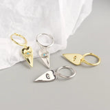 925 Silver Turquoise Eye Hoop Earrings Peach Heart Pendant Women Jewelry
