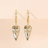 925 Silver Turquoise Eye Hoop Earrings Peach Heart Pendant Women Jewelry