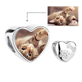 925 Silver Paw Bone Heart Charm Photo Bracelet Women Jewelry