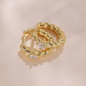 925 Sterling Silver Twist Hoop Earrings with CZ for Women 18K Plated