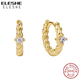 925 Sterling Silver Twist Hoop Earrings with CZ for Women 18K Plated