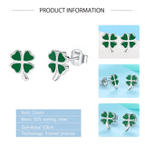 925 Silver Heart Green Enamel Clover Stud Earrings