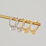 925 Silver Star Zircon Small Hoop Earrings Birthday Jewelry