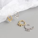 925 Silver Star Zircon Small Hoop Earrings Birthday Jewelry