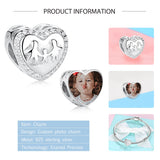 Family Love 925 Silver Heart Charms Beads for Bracelets with CZ, Silver Jewelry