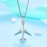Crystal Airplane Pendant Necklace 925 Silver Long Chain Wedding Jewelry