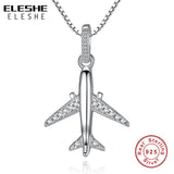 Crystal Airplane Pendant Necklace 925 Silver Long Chain Wedding Jewelry