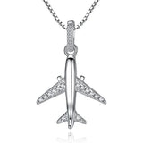 Crystal Airplane Pendant Necklace 925 Silver Long Chain Wedding Jewelry