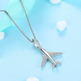 Crystal Airplane Pendant Necklace 925 Silver Long Chain Wedding Jewelry