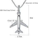 Crystal Airplane Pendant Necklace 925 Silver Long Chain Wedding Jewelry