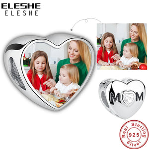 925 Sterling Silver MOM Heart Bead Charm for Bracelet