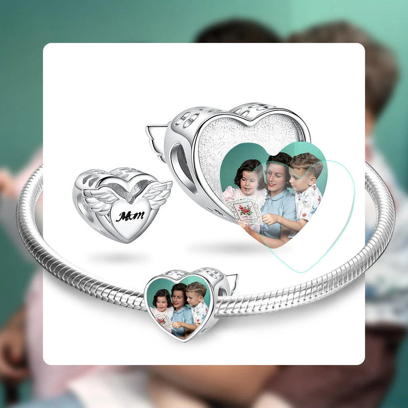 925 Silver Angel Wings Heart Bead for Bracelet DIY Jewelry