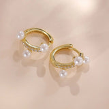 925 Silver Freshwater Pearl Hoop Earrings 18K Plated Sweet Jewelry