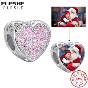 Pink Zircon Heart Beads 925 Sterling Silver Charms Bracelet DIY Jewelry