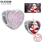 Pink Zircon Heart Beads 925 Sterling Silver Charms Bracelet DIY Jewelry