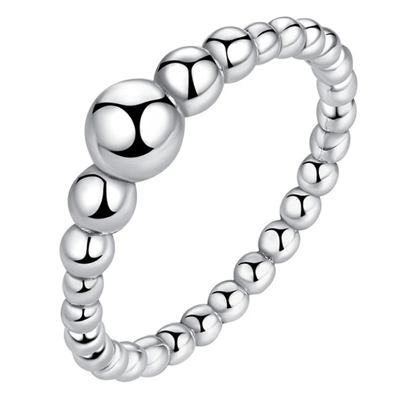 925 Sterling Silver Rings Women Wedding Stackable Round Ball Beaded Finger Rings
