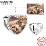 Personalized Heart Photo Bead 925 Sterling Silver CZ Pet Paw Print & Bone Charms