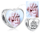 925 Sterling Silver Heart Baby Handprint Charm Bead for Bracelet