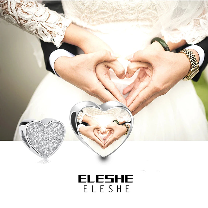 925 Silver Crystal Heart Bead Charms for Bracelets