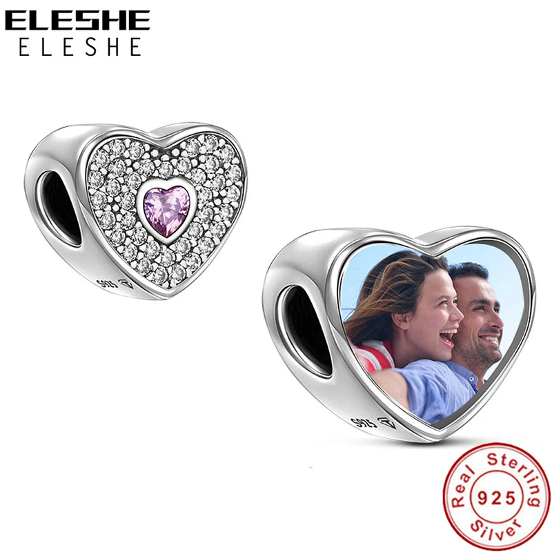 925 Silver Crystal Heart Charms Beads for Bracelet Bangle