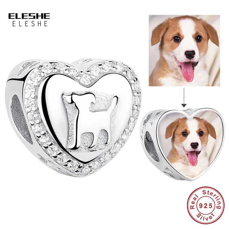 925 Silver Heart Dog Charms Bracelet Beads Jewelry