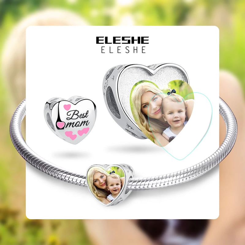 Personalized 925 Silver Love Heart Mom Charm Beads for Bracelet