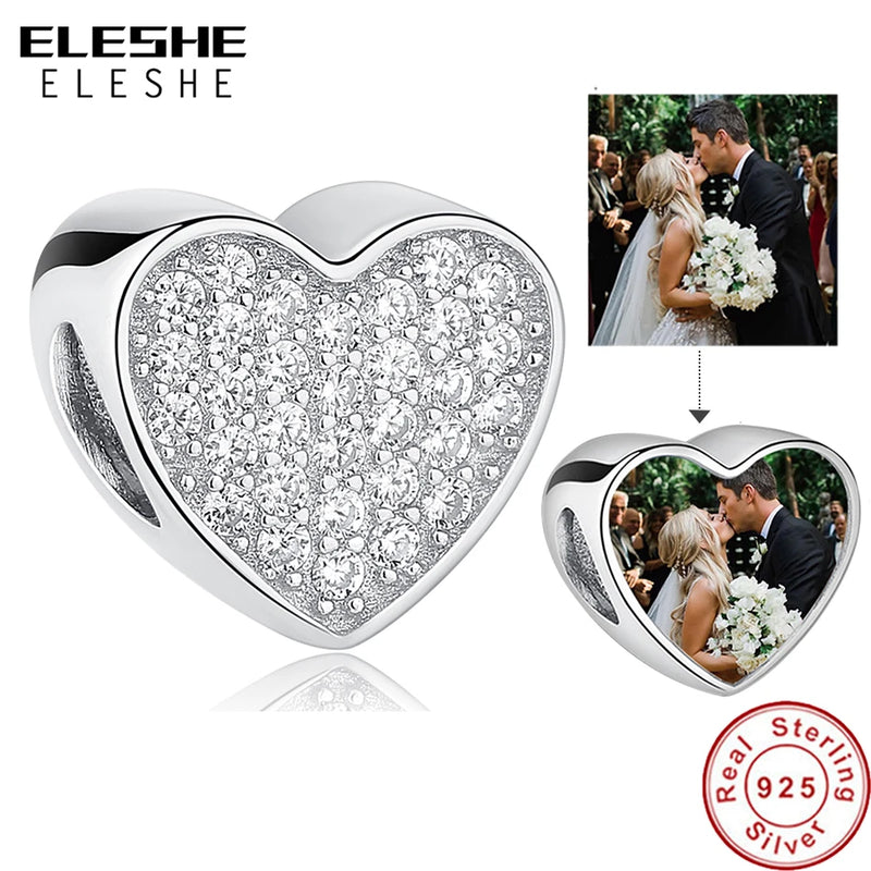 925 Sterling Silver CZ Heart Charms Beads for Bracelet DIY Jewelry