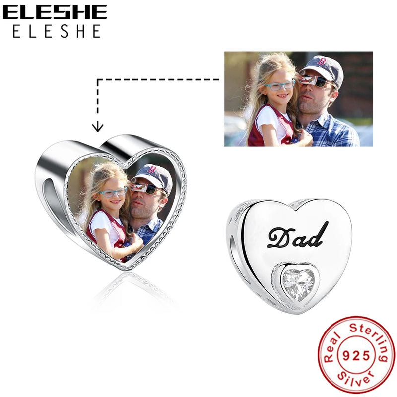 925 Silver Dad Charm Bead for Bracelet - Father Gift Heart Charm
