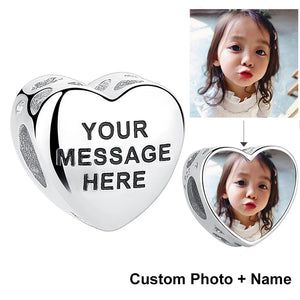 925 Sterling Silver Personalized Heart Name Photo Charms for Bracelet