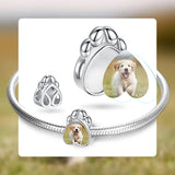 925 Silver Heart Pet Paw Photo Charm Bracelet Bead