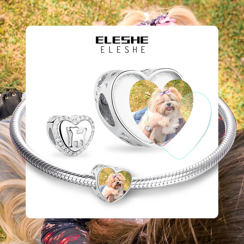 Sweet Dog Charm Bead Sterling Silver 925 Heart Shape Fit Bracelets DIY Jewelry