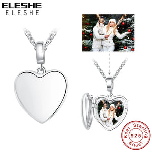 925 Silver Heart Pendant Photo Necklace Customized Wedding Jewelry