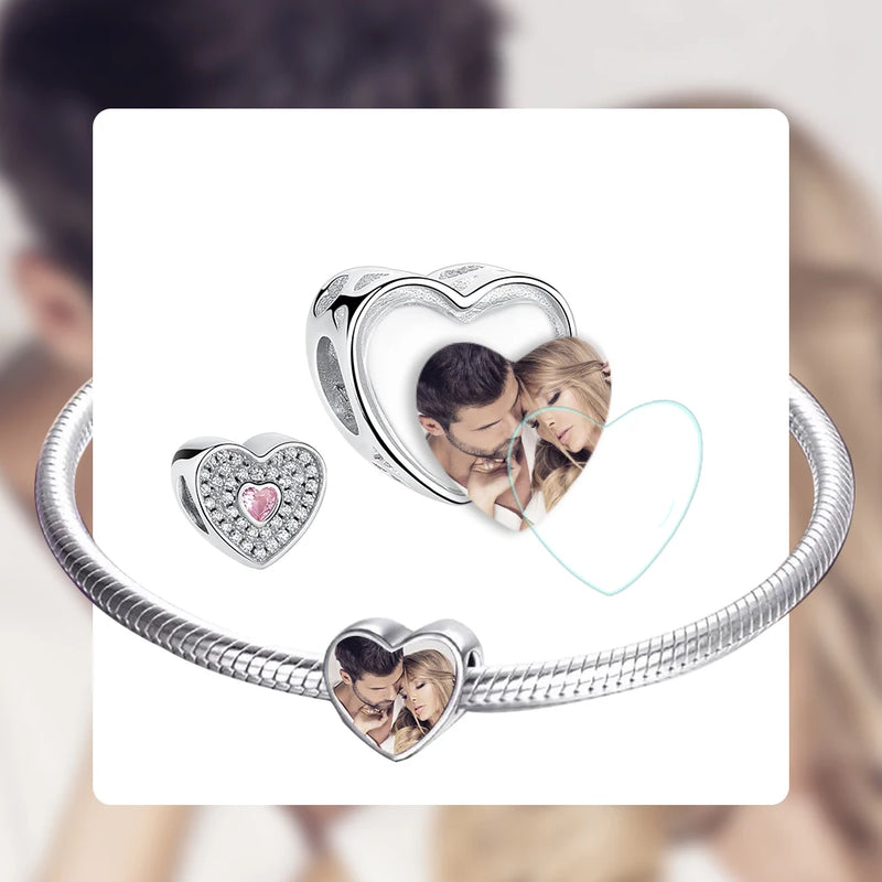 925 Sterling Silver Heart Beads Fit Bracelet DIY Women Jewelry